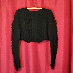 Hot Topic Cosmic Aura Distressed Crop Shrug Long Sleeve Black Size Large